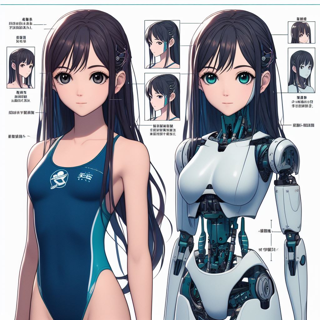 [2D] Swimming Club Senpai (4).

#BingAI #cyborg #fembot #メカバレ