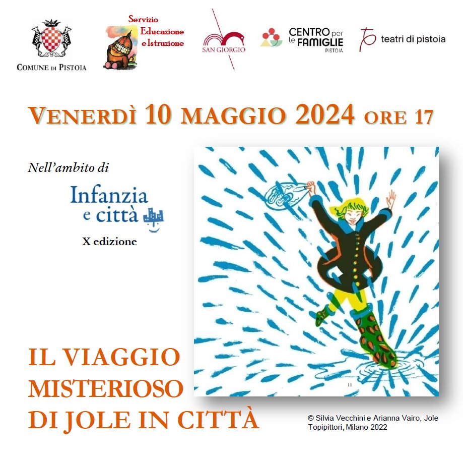 Infanzia e città: venerdì 10 maggio alle 17 apre la mostra 'Il viaggio misterioso di Jole in città' presso l’AreaBambini Gialla di via degli Armeni 5/a a #Pistoia Sarà possibile visitarla gratuitamente in piccoli gruppi, con prenotazione obbligatoria comune.pistoia.it/news/infanzia-…