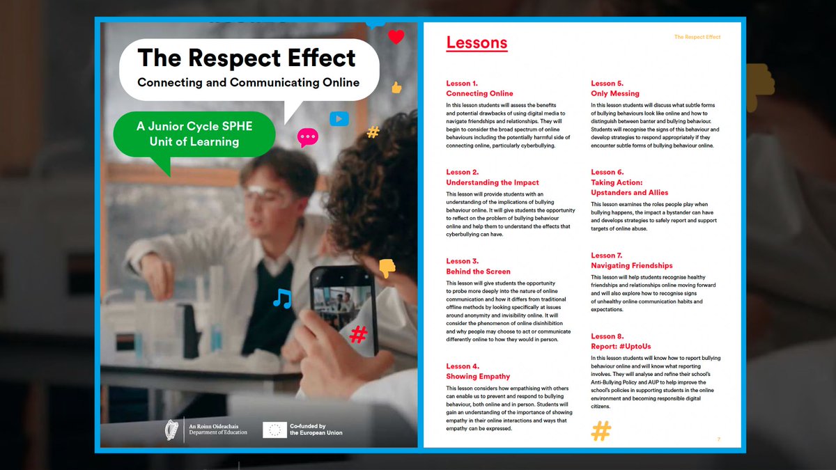 🔹Understanding the impact of bullying online 🔹Showing empathy 🔹Taking action The Respect Effect is a #JuniorCycle anti-bullying resource that helps empower students to recognise & take action against online bullying. Available to schools for free: bit.ly/3PXV2nK
