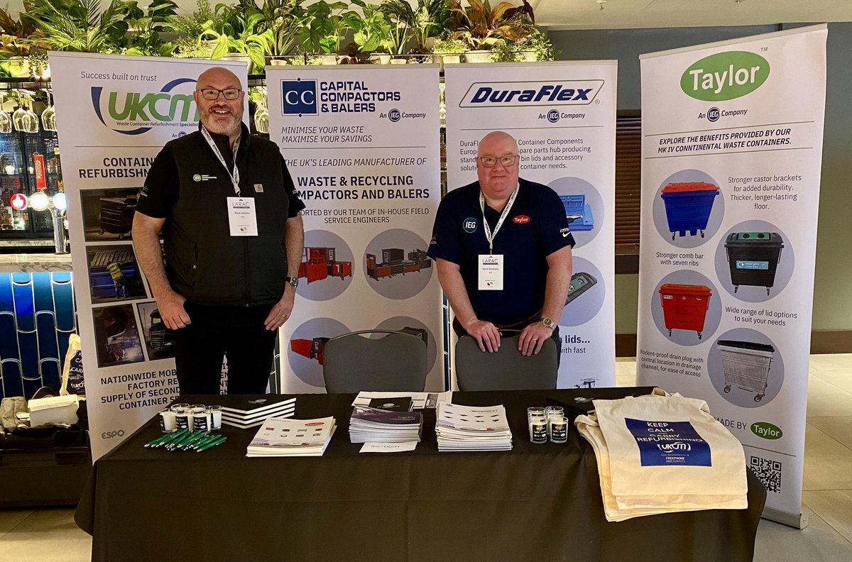 Great day at LARAC Scotland 🏴󠁧󠁢󠁳󠁣󠁴󠁿 Mark and Kevin have seen lots of friendly faces and some new ones too 😊

#ukcm #iegroup #taylors #capitalcompactors #duraflex #larac #scotland #laracconference #laracscotland