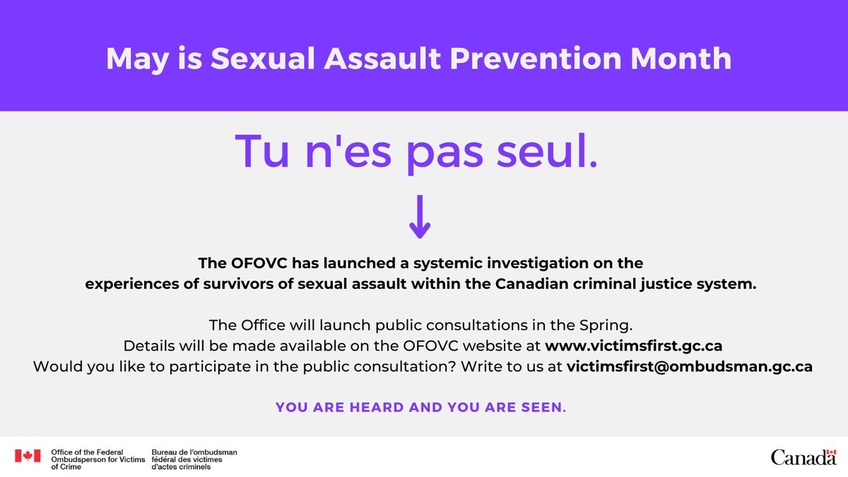 May is #SexualAssaultAwarenessMonth. In Canada, 1 in 3 women will experience sexual violence in their lifetime. Help is available. bit.ly/3L4A7wl #SAAM Let's unite to end gender-based violence; we must strive for a society where safety, empathy, and justice prevail.