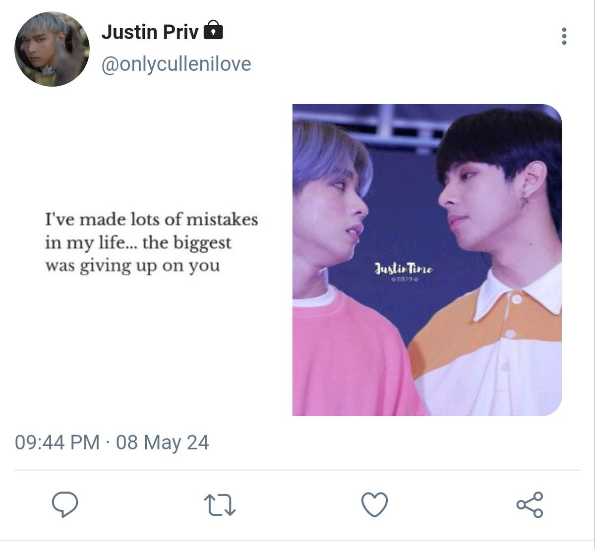 JoshTin Twoshots AU

Wherein...Justin's regrets of letting the love of his life, Josh go just because of his own pride.