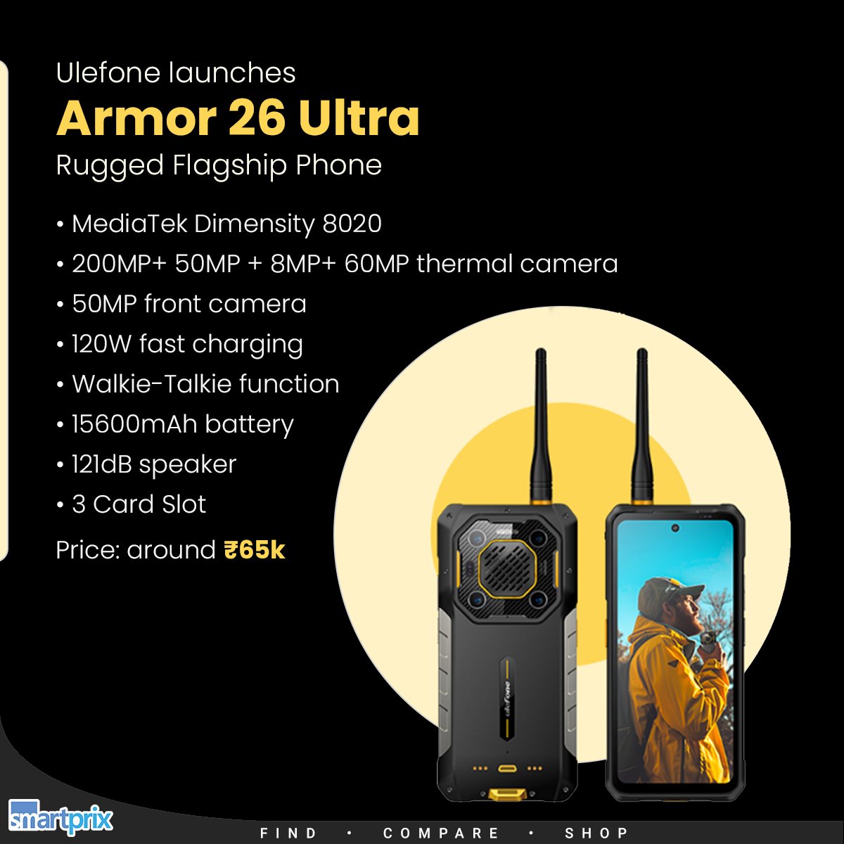 This rugged phone comes with a 15,600mAh battery, Walkie Talkie, 5G, and 200MP camera #UlefoneArmor26Ultra #Rugged #RuggedPhone