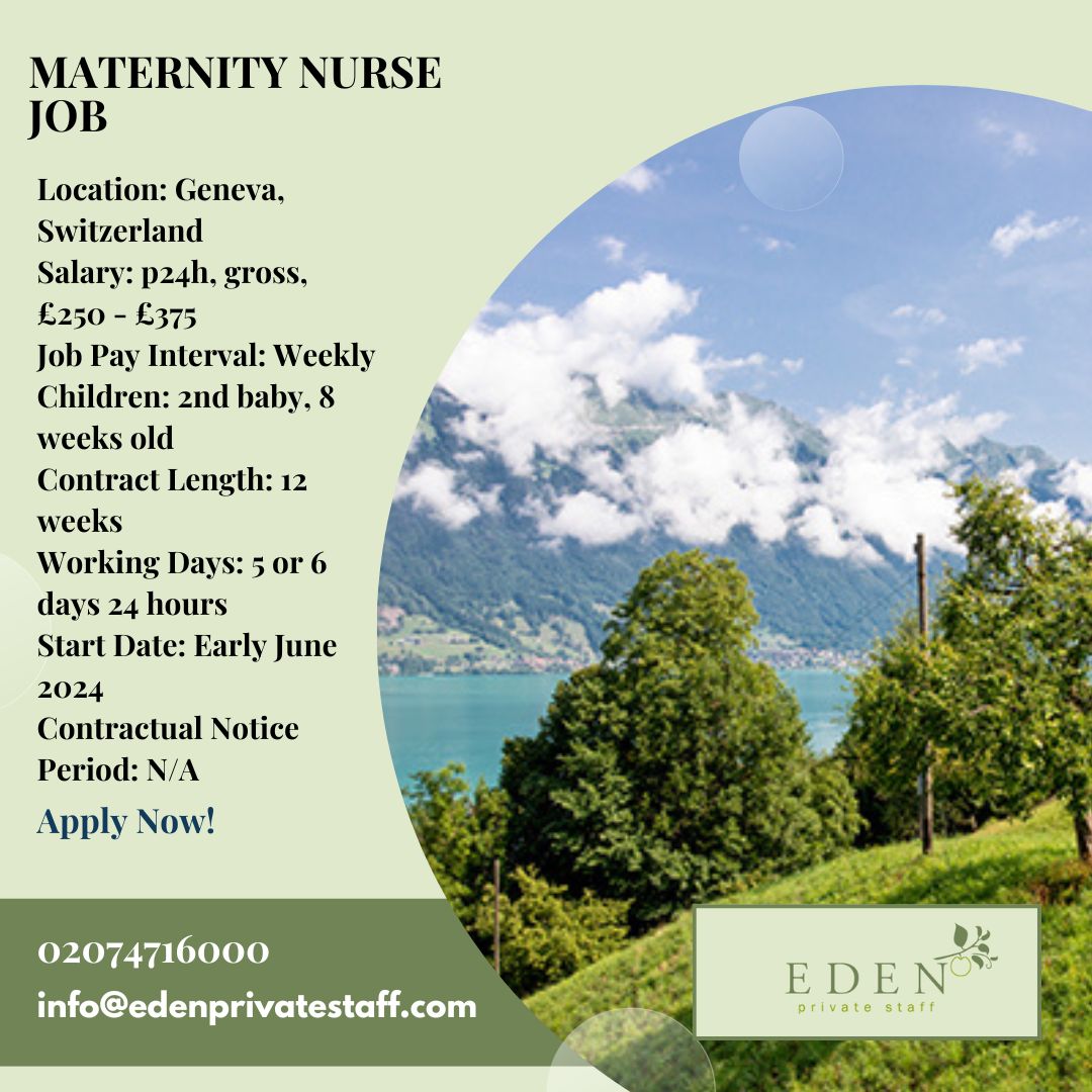 Maternity Nurse Job in Switzerland!

edenprivatestaff.com/job/overseas-m…
#MaternityAgency #maternityleave #maternity #maternitynurse #maternityjobs #midwifejobs
