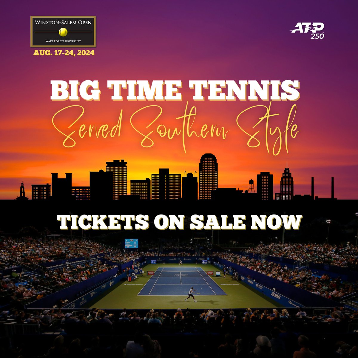 Summer is calling! 😎 Enjoy world-class tennis in a world-class city at the 2024 Winston-Salem Open, Aug. 17-24. 🎟️ on sale now. 👇 wsopen.info/42srTnr