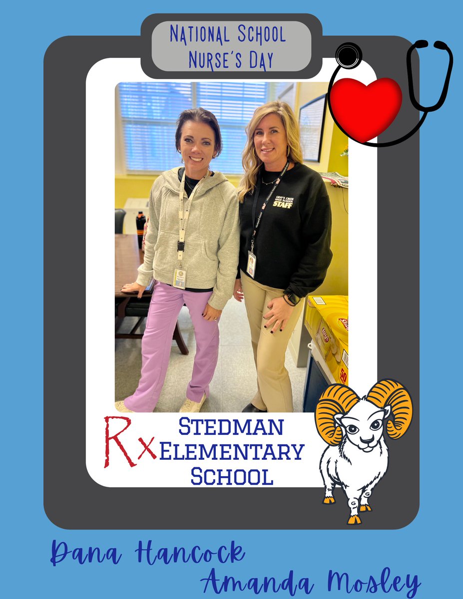 THANK YOU to our amazing nurse, Dana Hancock! We are grateful to have her as part of our Ram Family!
Amanda Mosley is another CCS nurse who steps-in when Dana is unavailable and is on-call if we need her!
#CumberlandStrong #SharetheGood #SchoolNursesDay #SchoolNurse #StedmanRams