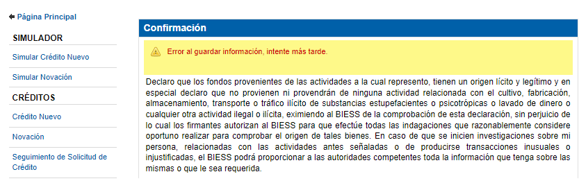 jadan_oswaldo's tweet photo. @BiessEcuador Estimados, en la página de los quirografarios piden actualizar los datos para cualquier trámite o consulta. Cuando se guarda los cambios sale este error y no deja avanzar en nada. Por favor arreglen este inconveniente. https://t.co/r5yLXzJfSj