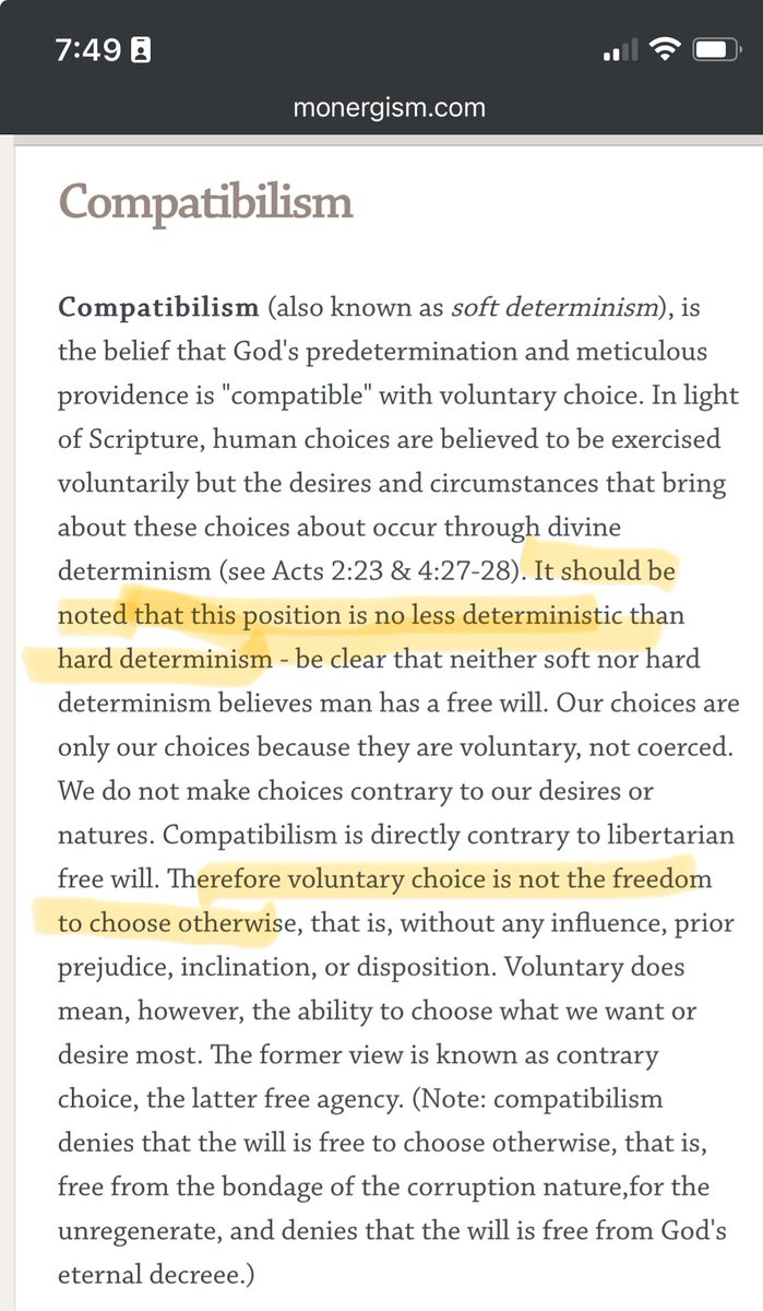 @SelectedDivine @Heiserite So then John Hendryx of monergism.com must be wrong about compatibilism.