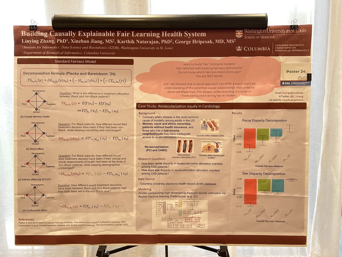 Want to build fair AI models using EHRs but don’t know how? Come to poster 34 at #SAIL24 to learn about using #causality and #AI to explain observed disparities in clinical practice! @SAILhealth @WashUi2db @ColumbiaDBMI