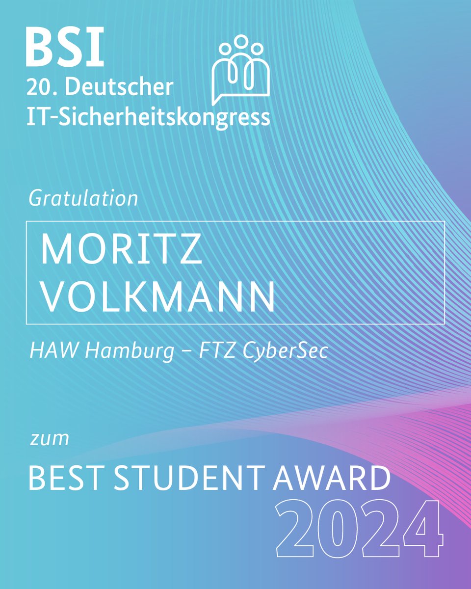 Der diesjährige Best Student Award geht an Moritz Volkmann, der sich mit sicherer IoT-Kommunikation in Kritischen Infrastrukturen beschäftigt hat! 👏 Damit zeichnen wir Ideen von Studierenden aus, die zur Verbesserung der Informationssicherheit beitragen. bsi.bund.de/dok/1111598