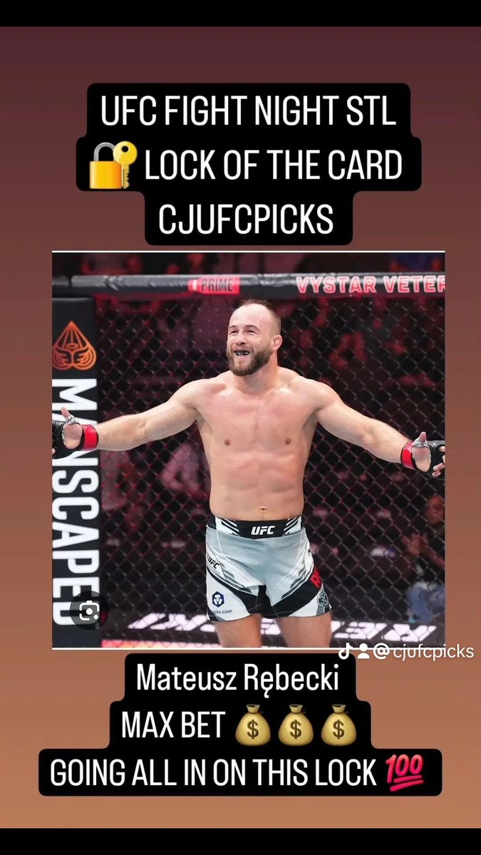 CJUFCPicks's tweet photo. Max bet coming at ya at UFC STL #MMATwitter #GamblingTwitter #UFCSTL #ufcfightnight #lewisvsnascimento #heavyweights #ufcvideo #ufcpredictions #ufcpicks #ufchighlights #subscribe #likethevideo #fight #knockouts #fyp #knockouts #fyp #cjufcpicks https://t.co/E9peNLqh4u