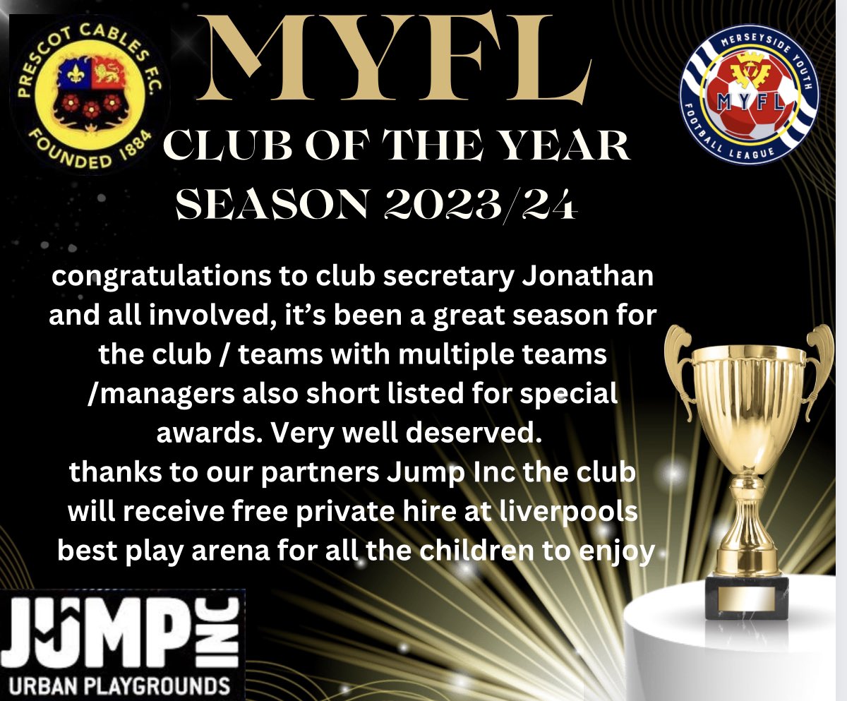 _MYFL's tweet photo. @PrescotCablesFC @CablesJFC well done to all involved ⚽️👏🏻🔥 @jumpincuk  2023/24 club of the year https://t.co/nr4fOtV0O7