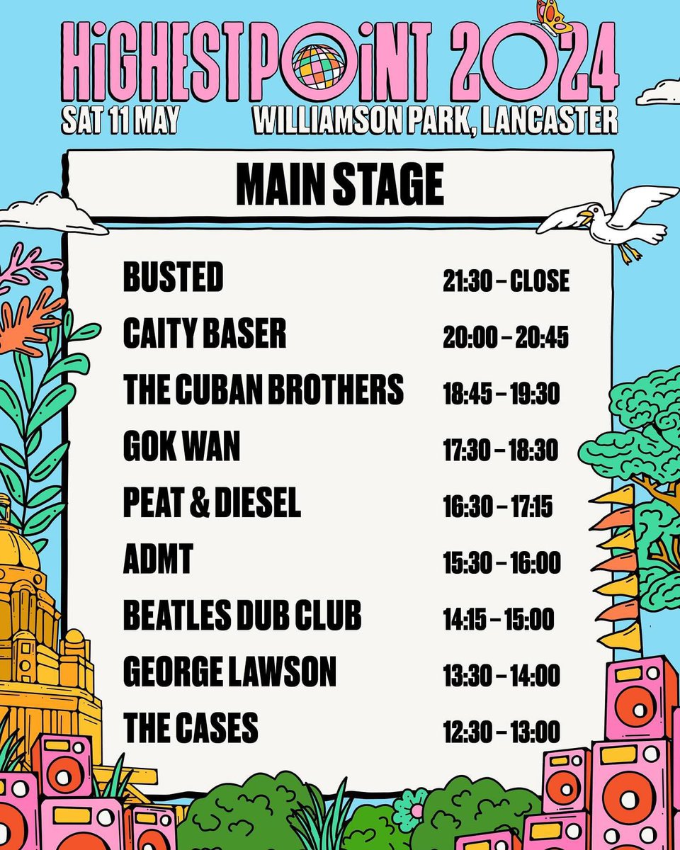 First festival of the year this Saturday and what a mad line up to be on! @Busted, @BaserCaity, @cubanbrothers, @therealgokwan, @peatanddiesel, @iamadmt and…The Beatles Dub Club! 🎉 Thank you @HighestPoint_, can’t wait for this! See you Saturday!! ☀️