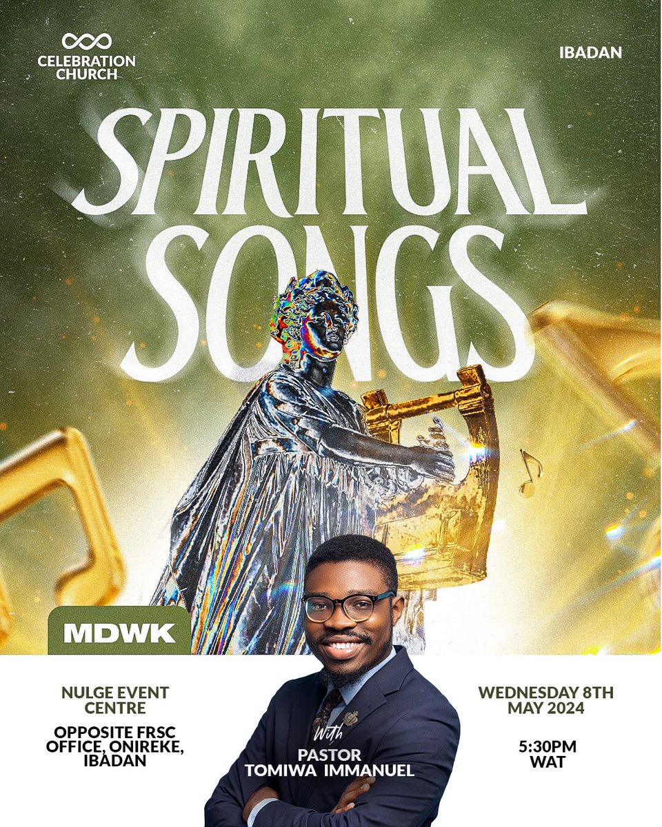 Speaking to yourselves in psalms and hymns and spiritual songs, singing and making melody in your heart to the Lord -Ephesians 5:19'. Join us this evening by 5:30pm WAT at CCI IBADAN as we examine the topic SPIRITUAL SONGS. See you soon! #Spiritualsongs #Wonder #cciglobal