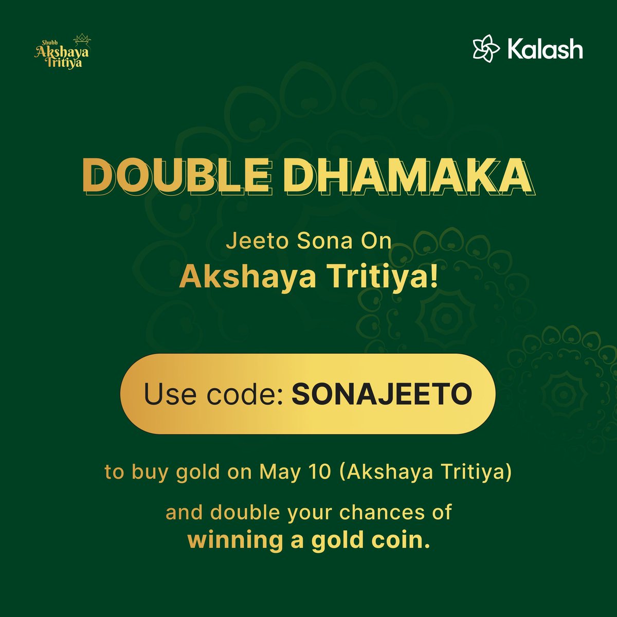 Luck will favour you twice on Akshaya Tritiya! Buy gold on Akshaya Tritiya, i.e. May 10th, and double your odds of winning a gold coin. Get the app here: buff.ly/3wgK85m