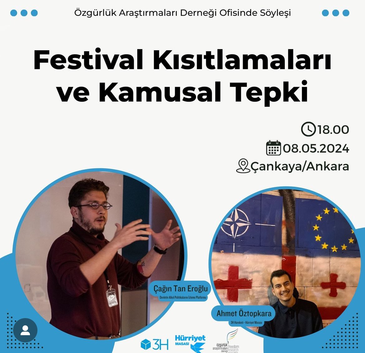 Bugün 18’de @ozgurlukar ofisinde @Ahmet_oztopkEN ile Türkiye’de festival yasakları sosyal fenomeni üzerine konuşacağız