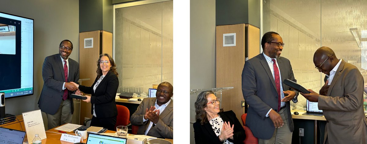 SSRC_APDD's tweet photo. Cyril Obi, the APN and Next Gen Program Director, presented gifts to the co-chairs of the advisory board, Rita Abrahamsen and Steve Ouma Akoth, in appreciation of their contributions to the program’s development. https://t.co/aythhDn87o