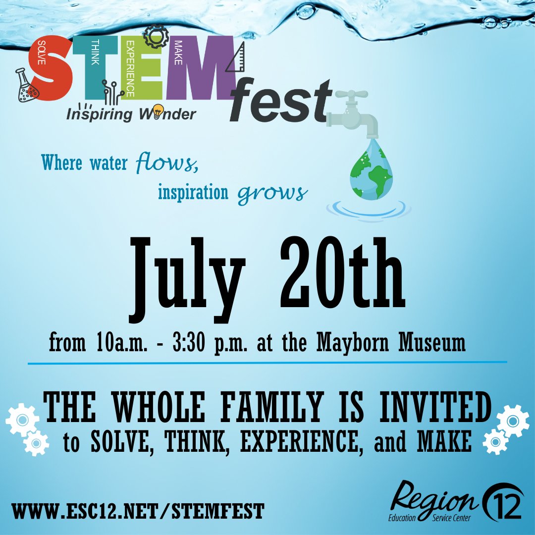 Join over 2,000 people for @Region12 4th Annual #STEMfest that is right around the corner on July 20, 2024. Bring your kids to Solve, Think, Experience, and Make!