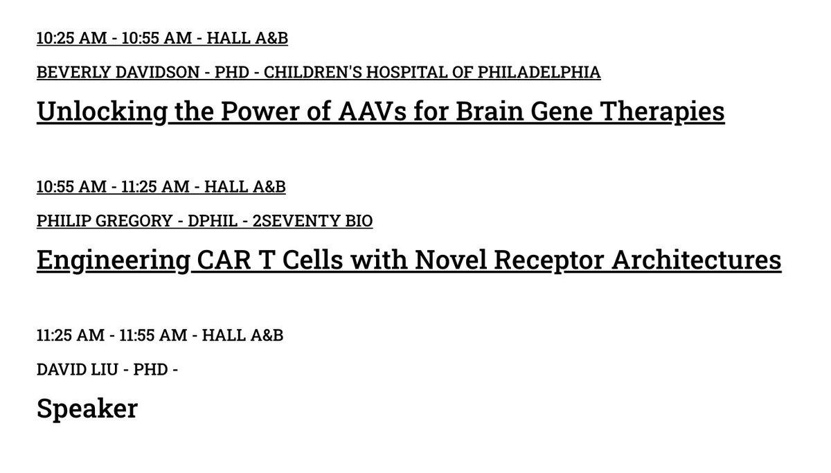 My #ASGCT2024 talk Thursday May 9 is actually titled “Continuous evolution of genome editing systems for targeted gene-sized DNA integration in mammalian cells”, rather than “Speaker” 😅 and will describe two unpublished projects. @ASGCTherapy