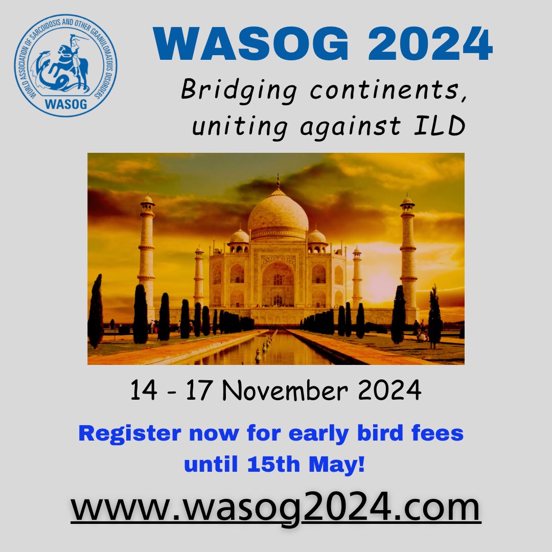 Less than a week left to avail the early bird registration rates. Come join us in Agra for WASOG 2024.
#ILD #sarcoidosis #WASOG #India #Lungfibrosis #pulmonaryfibrosis #Pulmonaryhypertension #cysticlungdiseases #respiratory #interstitiallungdiseases