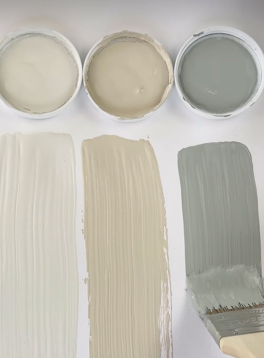 🎨SW Alabaster, SW Maison Blanche, and SW Silvermist 

Alabaster: creamy white
Maison Blanche: muted, warm beige with a sandy undertone 
SW Silvermist : soothing shade of gray with a hint of blue-green, giving it a serene and calming feel 

#sherwinwilliams