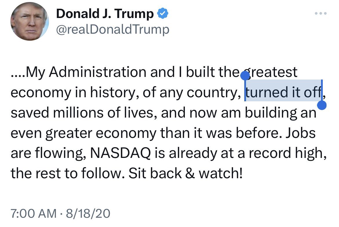 Trump can just keep ignoring the fact that he consistently took credit for and bragged about locking down the country. But I won't. And neither should you. This is a man who is seemingly incapable of admitting when he's wrong and continues to double down on the worst things…