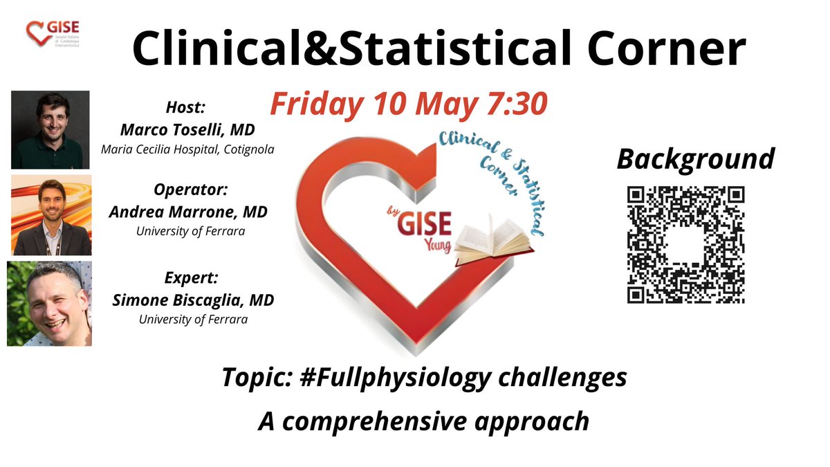 📢 The Clinical Corner is back with coronary physiology! 📚 Join us to dive into key findings in #FullPhysiology approach with @SimoneBiscaglia, @AndreaMarrone3 and @mrctsl 📅 Friday May 10th 7.30 am CET ▶️ Link via mailing list