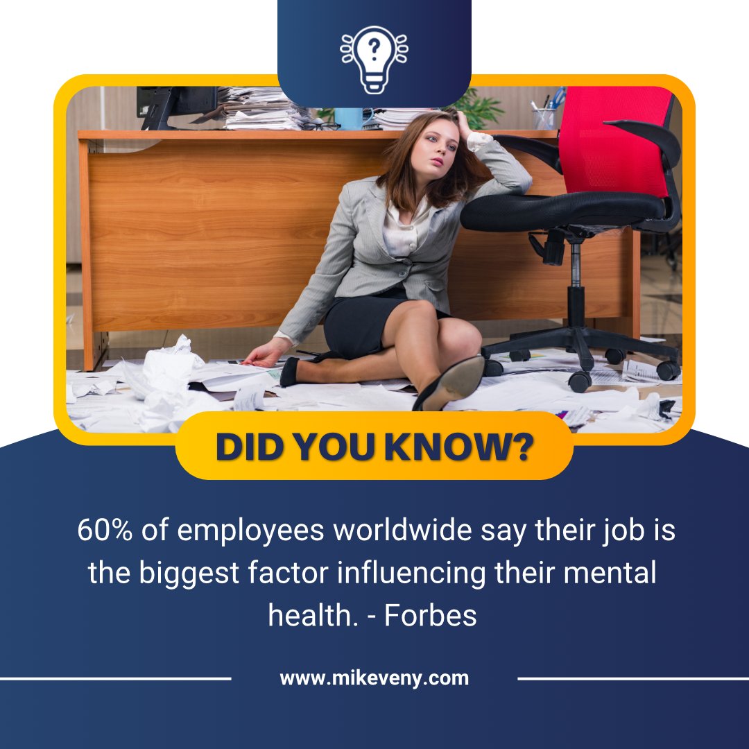 ⭐️ Employers have more power over their employees’ mental health than even their doctor or therapist and about the same amount of influence as a partner or spouse. ⭐️ Visit learn.mikeveny.com for resources to promote mental health in the work place. #corporatewellness