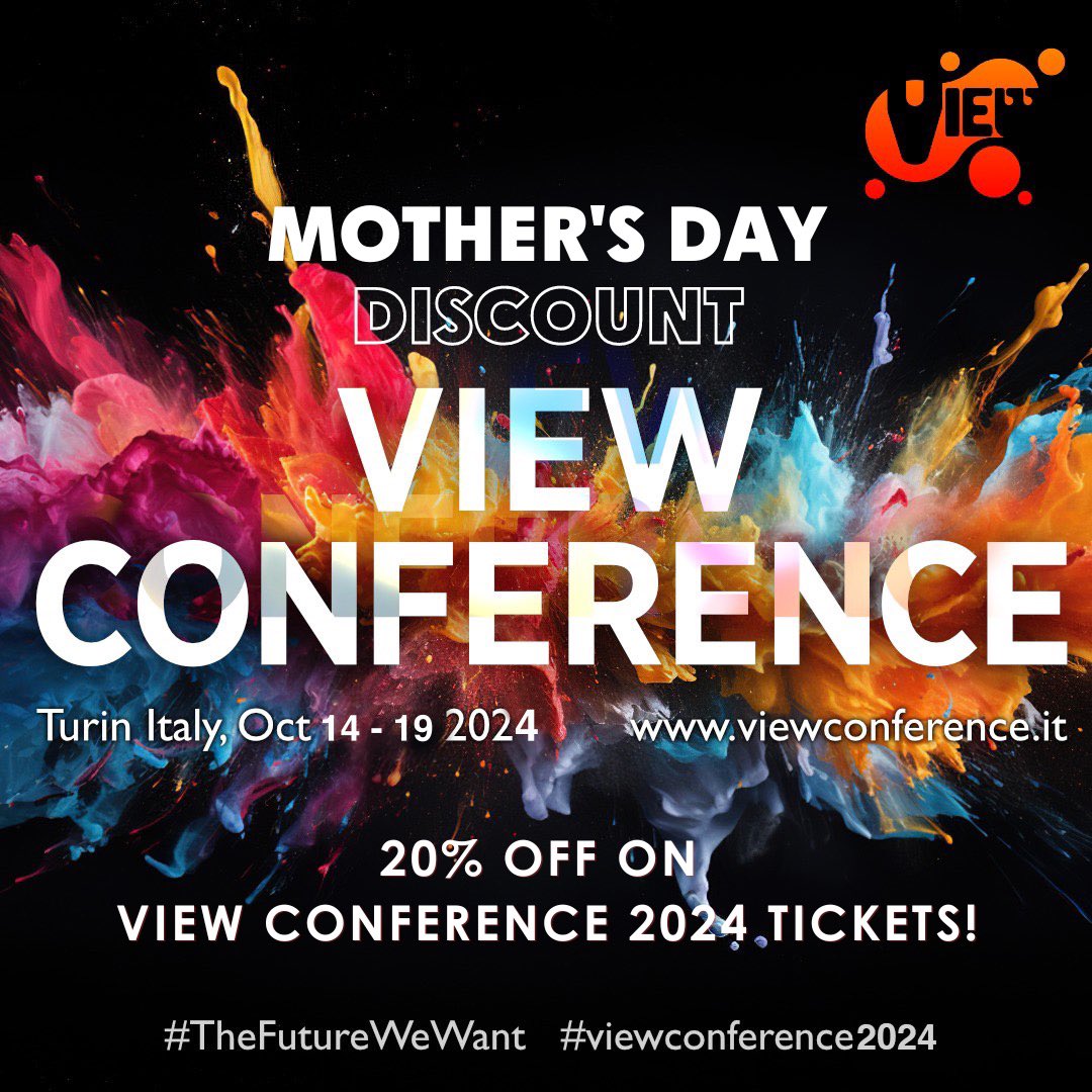@ViewConference’s Mother’s Day 20% off on tickets to attend #viewconference2024 & also on-demand tickets! Offer runs 8-13 May. Discount code is: MOTHERSDAY2024: viewconference.it/pages/registra… #animation #vfx #games #art #ai #cgi #realtime #vr #ar #xr #mr #virtualproduction #film