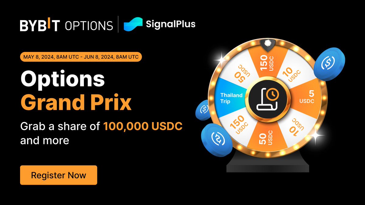 🏆 Join the Bybit x SignalPlus Options Grand Prix for a chance to grab a Share of 100,000 USDC and More! @SignalPlus_Web3 Simply Trade Options to Win Big! The event runs from now till Jun 8, 2024, 8 AM UTC 💫 Join Event: i.bybit.com/abdxtGr #TheCryptoArk #BybitTrading