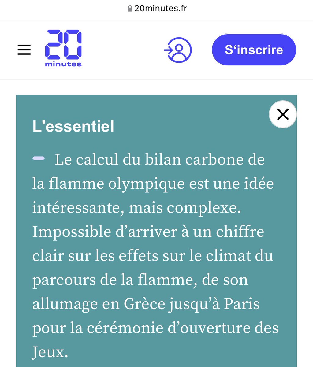 Quel est le bilan carbone de la flamme olympique ? 

Au départ je voulais faire un tweet parodique sur le sujet mais je me suis rendu compte que .@20Minutes a vraiment traité la question au 1er degré 😭