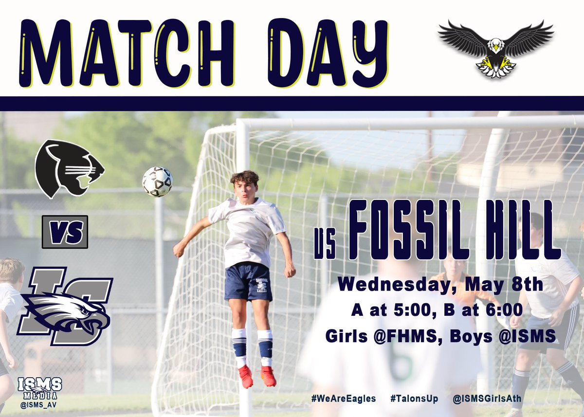 ISMS_AV's tweet photo. It's Match Day! Good luck Eagles as you take the pitch for the final time this afternoon against Fossil Hill! #WeAreEagles #TalonsUp @ISMSGirlsAth @IndianSpringsMS https://t.co/UYihpB9T2p