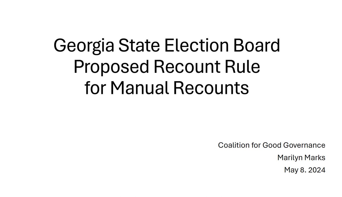 Marilyn Marks (@marilynrmarks1) on Twitter photo This morning we <a href="/CoalitionGoodGv/">Coalition for Good Governance</a> are formally asking the GA St. Elec. Bd. to change their current improper recount rule, and to adopt new rule to require manual RECOUNTS as required by law.
Here's the high level summary---
⬇️
…altionforgoodgovernance.sharefile.com/public/share/w… This morning we <a href="/CoalitionGoodGv/">Coalition for Good Governance</a> are formally asking the GA St. Elec. Bd. to change their current improper recount rule, and to adopt new rule to require manual RECOUNTS as required by law.
Here's the high level summary---
⬇️
…altionforgoodgovernance.sharefile.com/public/share/w…