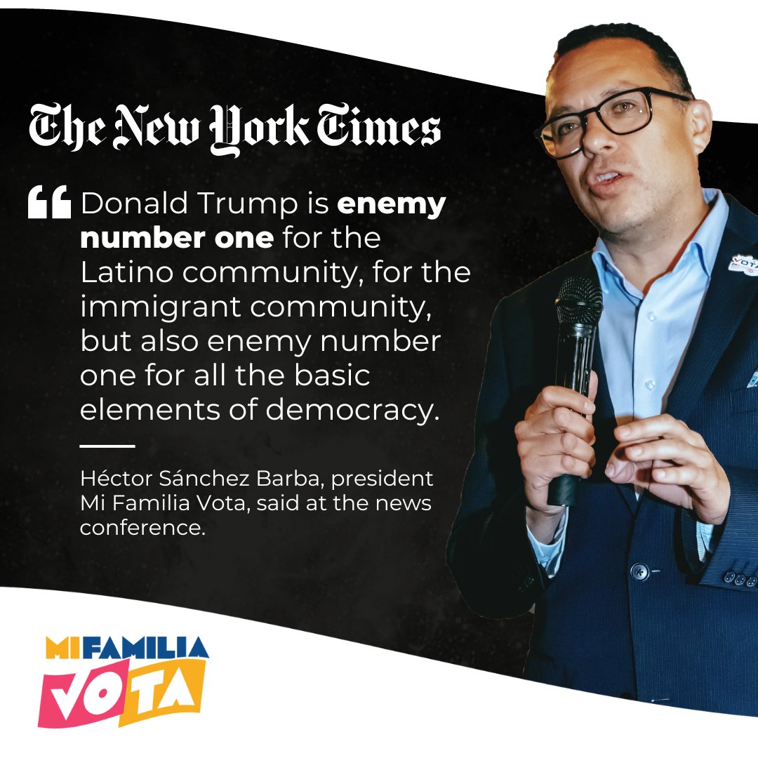 Thank you for the mention, @nytimes. MFV & @hesanche along w @votolatino @UnidosUSAF @AmericasVoice & @latinovictoryus push back on the clear and present danger that Trump poses to Latinos and announced a historic investment in fighting Trump’s threats. nytimes.com/2024/05/03/us/…