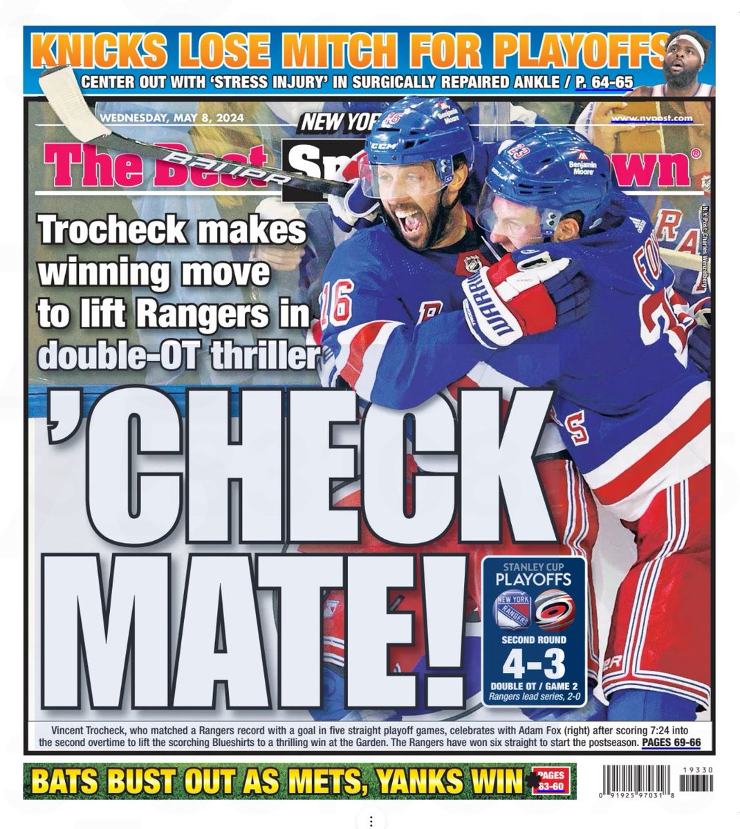 #NYR take the back page of today’s @nypost ⬇️