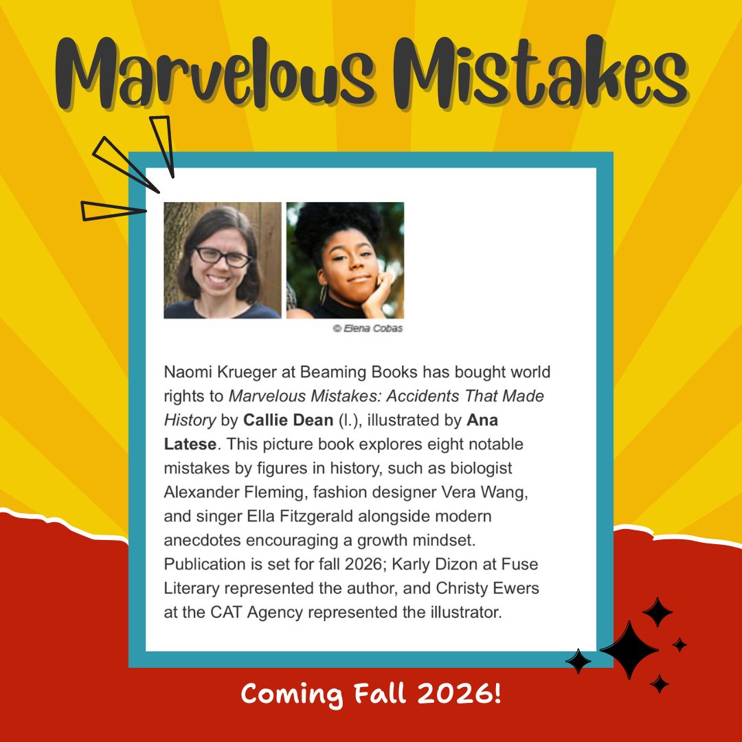 I'm thrilled to share that my debut picture book, Marvelous Mistakes, illustrated by @AnaLatese, will launch in Fall 2026!