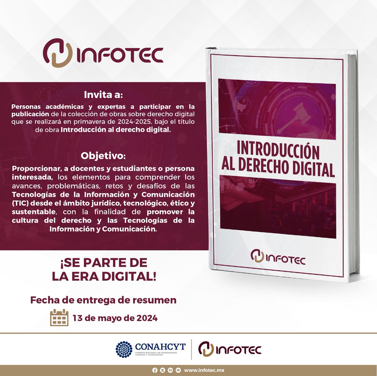 ¿Eres académico o experto en derecho digital? 

Únete a nuestra colección de obras 'Introducción al Derecho Digital'

Envía tu resumen antes del 13 de mayo para participar.

Regístrate aquí: bit.ly/3uXYC9A