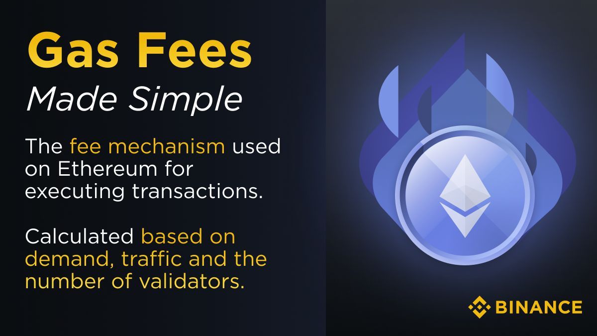 binance's tweet photo. What are gas fees on Ethereum?

Gas fees are transaction fees that vary based on network traffic, validators, and demand.

Read more 👇 https://t.co/KdjssMWqok