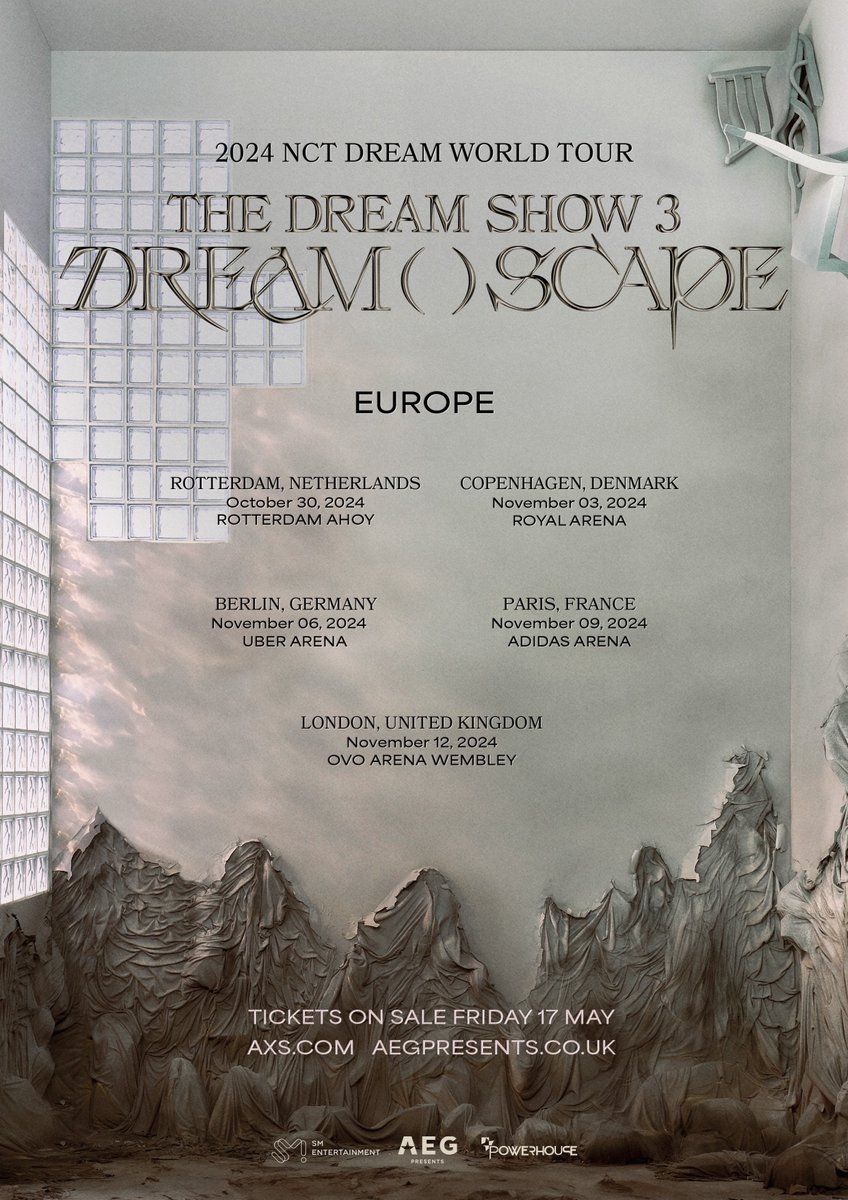 NCT DREAM WORLD TOUR <THE DREAM SHOW 3 : DREAM( )SCAPE> 💚EUROPE💚 ➫ nctdream-thedreamshow.com 𝗘𝗨𝗥𝗢𝗣𝗘 ROTTERDAM ➫2024.10.30 8PM(CET) COPENHAGEN ➫2024.11.03 8PM(CET) BERLIN ➫2024.11.06 7:30PM(CET) PARIS ➫2024.11.09 8PM(CET) LONDON ➫2024.11.12 8PM(BST)