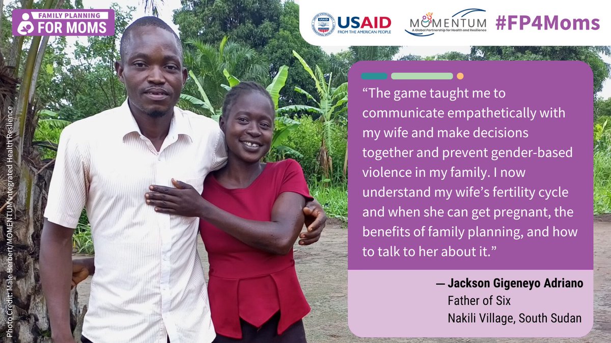 Janet has six children with her husband, Jackson. Check out how a game, created by MOMENTUM and @Breakthrough_AR to help men discuss #FamilyPlanning in a safe space, helped Janet and Jackson decide that a contraceptive implant was right for them. usaidmomentum.org/a-game-that-tr… #FP4Moms
