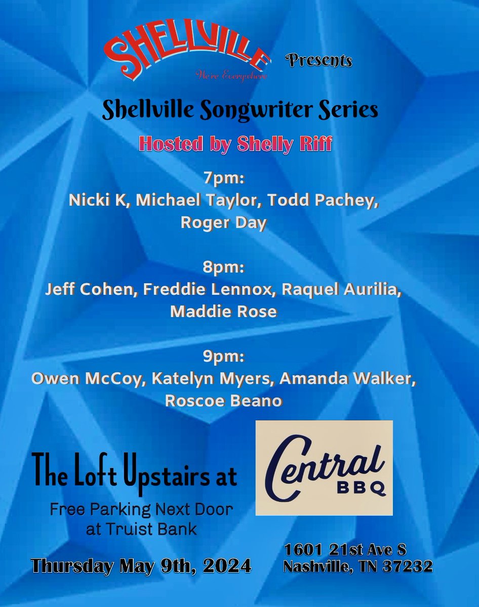 Can’t wait to play Central BBQ this Thursday for the Shellville songwriter night hosted by Shelly Riff. I love what a cool community of songwriters and artists there are here in Nashville. Rounds are at 7pm, 8pm and 9pm so come for a whole night of free music. I’m on at 8pm.