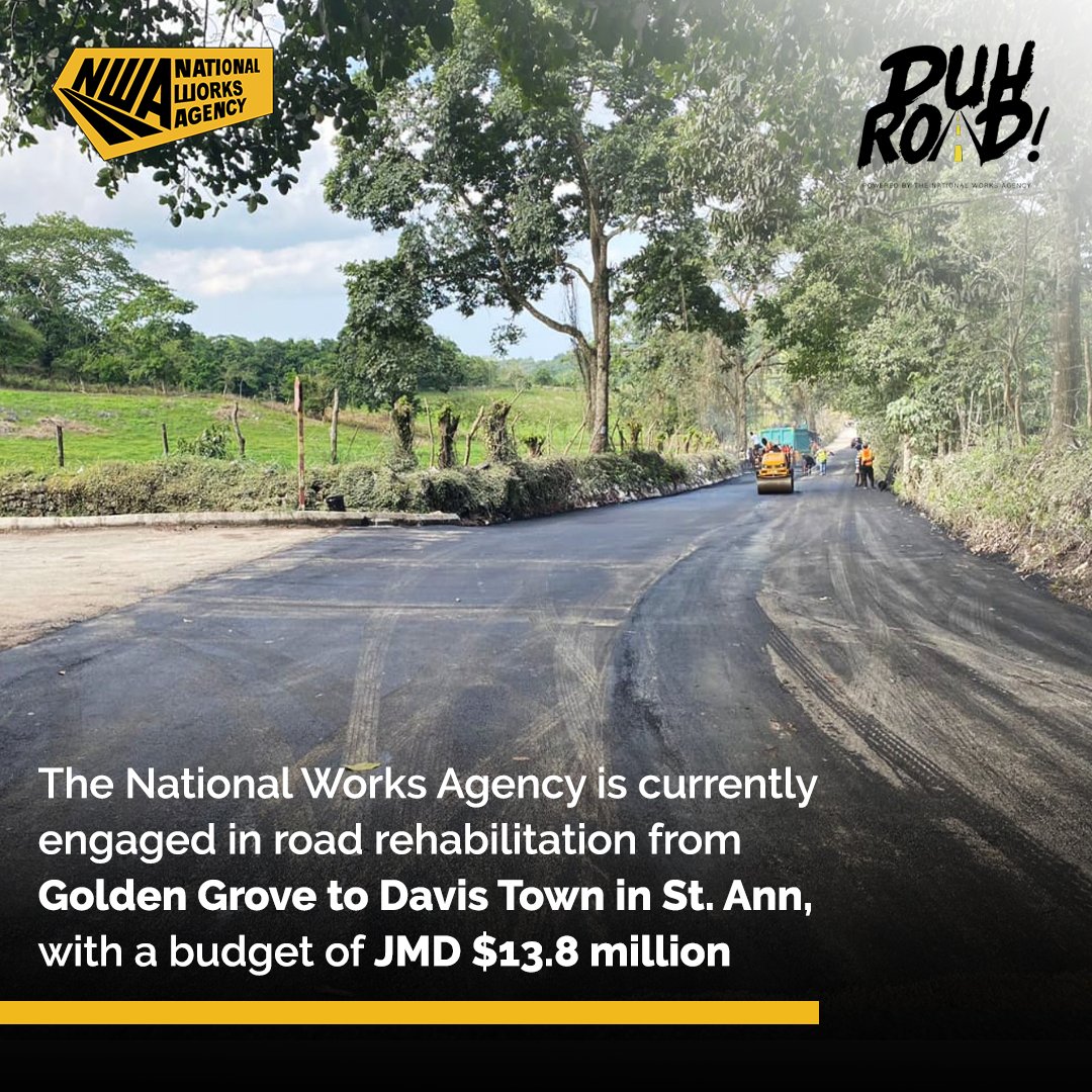 NWA_JA's tweet photo. The National Works Agency is improving roads from Golden Grove to Davis Town in St. Ann. π° With a budget of JMD $13.8 million, we're investing in smoother journeys and brighter futures.
#DuhRoadWithNWA #BuildingBetterRoads #Jamaica https://t.co/qxwEmFyh4A