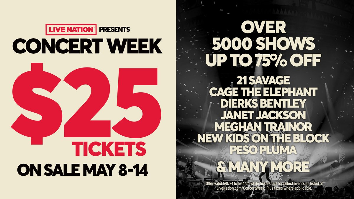Concert Week is HERE! Grab your $25 tickets now through May 14th to over 5,000 shows through the rest of the year livemu.sc/3UBQOEB
