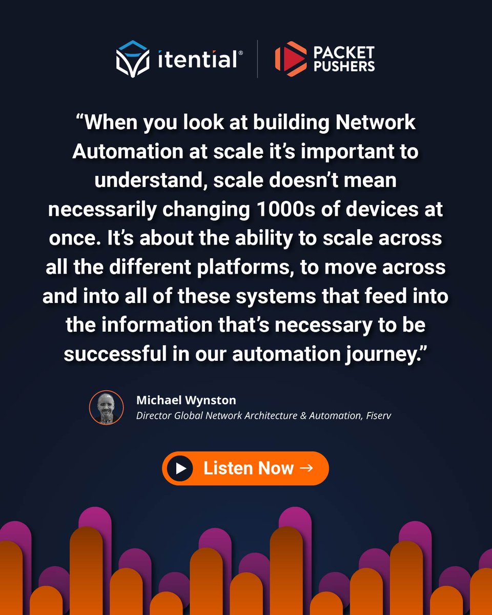 For this global #FinTech company #NetworkAutomation didn’t come all at once. It took iteration, learning, & adopting the right solutions to lower the barriers to entry & scale to enable self-serve networking. Listen to the @PacketPushers podcast episode: bit.ly/3vwmSQG