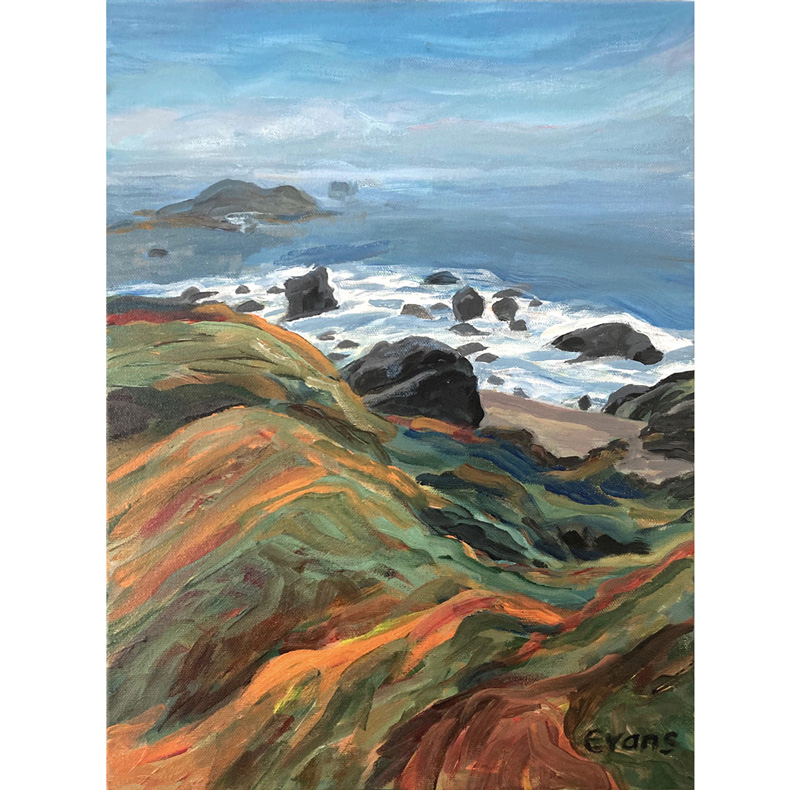 Barbara Evans loves to juxtapose unlikely colors to establish movement and luminosity.  Come move among her waves with us at the gallery!

Bodega Bay Rocks
acrylic 16x12

#bodegabay #acrylic #seascape #contemporaryseascape #landscapepainting #acrylicseascape #californiacoast
