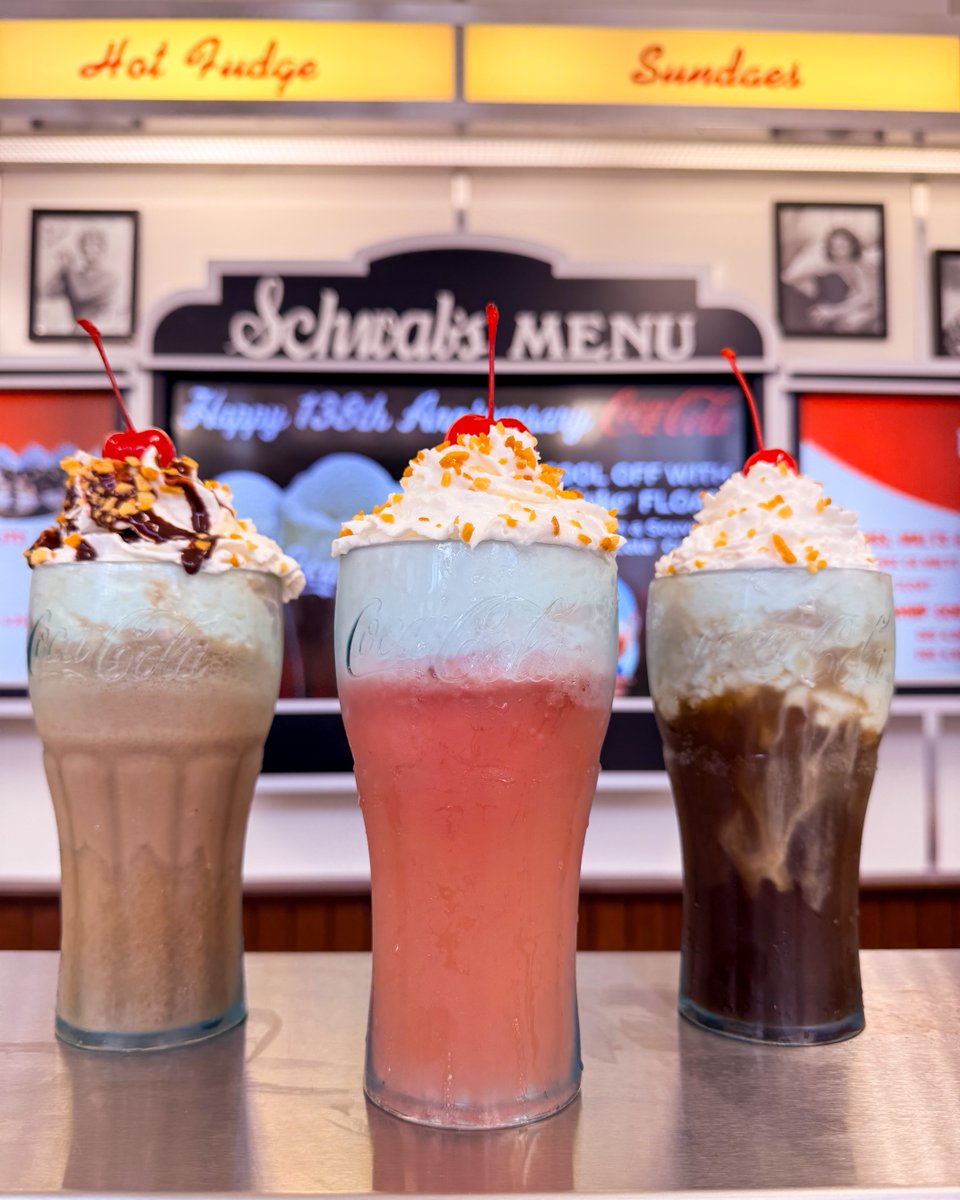 Need a reason to smile? Look no further. Come celebrate Coca-Cola's 138th Anniversary with us at Schwab's Pharmacy with these three new floats 🥳
