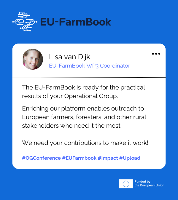 EUFarmBook's tweet photo. Lisa van Dijk's presentation today on "The EU-FarmBook: Maximizing Impact" marks the final day of the #OGconference.
Despite being the conference's final day, our journey together is just starting! 🚀
📩 Let's guide you through the process: https://t.co/1IqhXaYeHa https://t.co/53LKfJCxlW