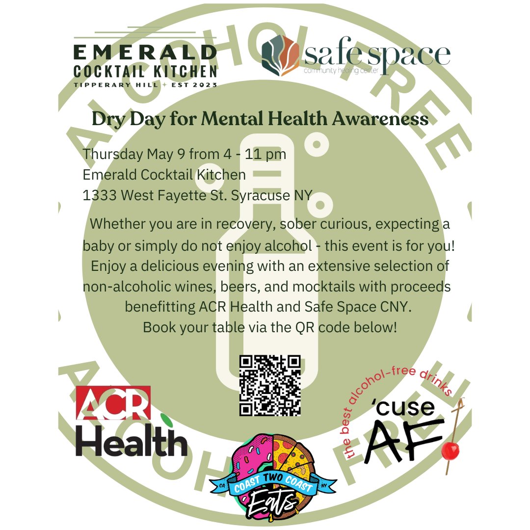 Join us at Emerald Cocktail Kitchen for a sober event in honor of #MentalHealthAwareness!
 #SoberEvent #SoberLiving #WellnessCommunity #HealthyLifestyle