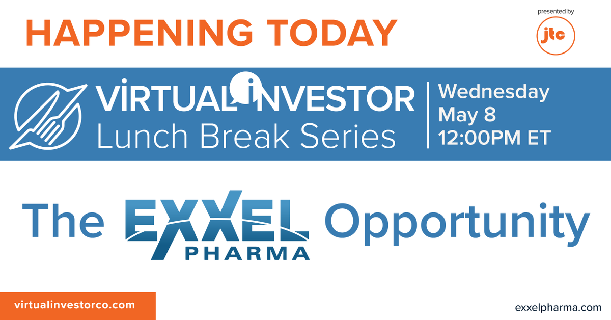 InvestorVirtual's tweet photo. #HappeningToday: Exxel Pharma is joining us for another exciting #LunchBreak event at 12 PM ET.
Access the event here: https://t.co/r8kzYptEKm
#VirtualInvestor #chroniccough #neuropathicpain #migraine #hyperactivebladder https://t.co/EBF31ASURL