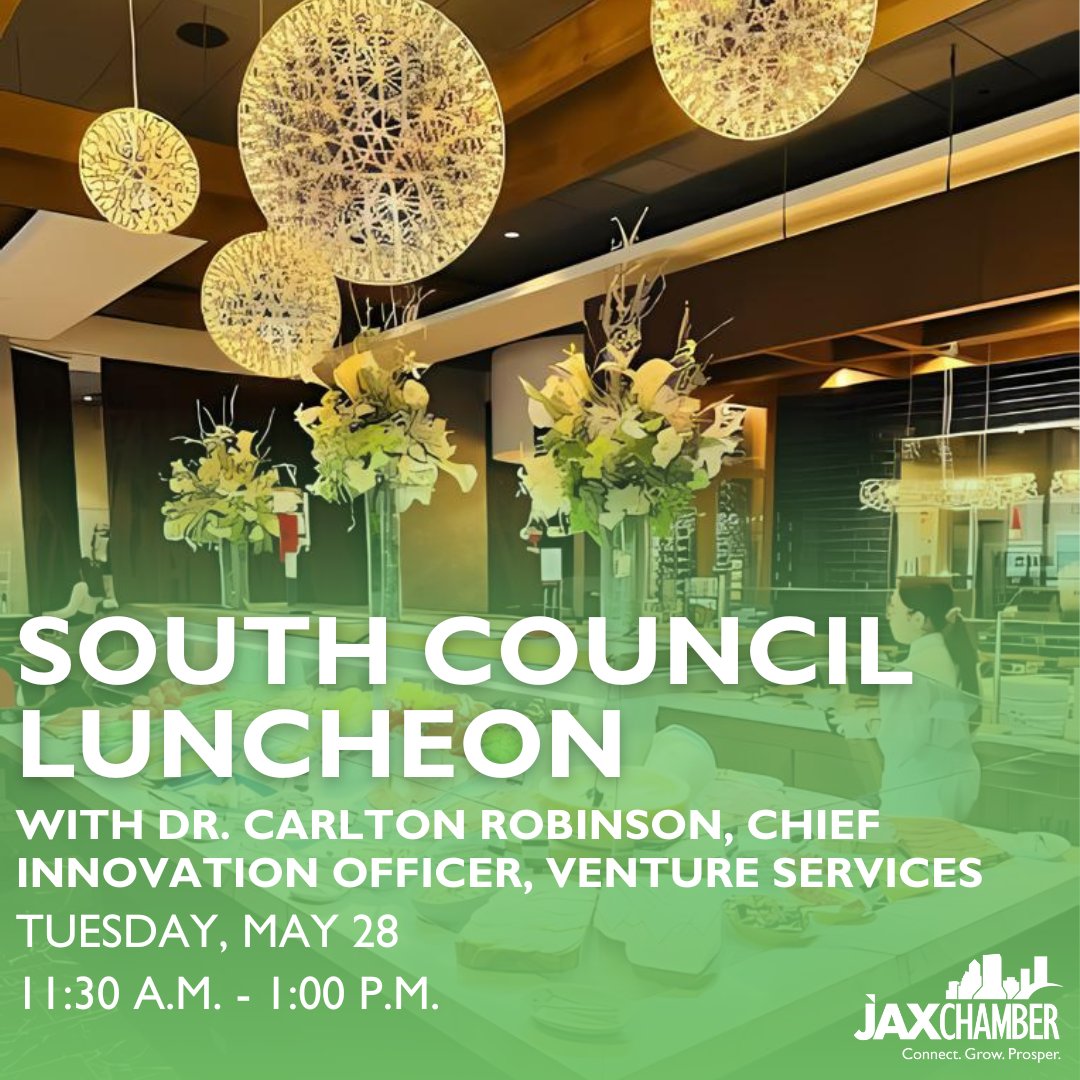 Curious on how A.I. can help your business? Enjoy a lunch at Fogo De Chao at this month’s South Council luncheon and learn from our very own Dr. Carlton Robinson, Chief Innovation Officer of Venture Services.